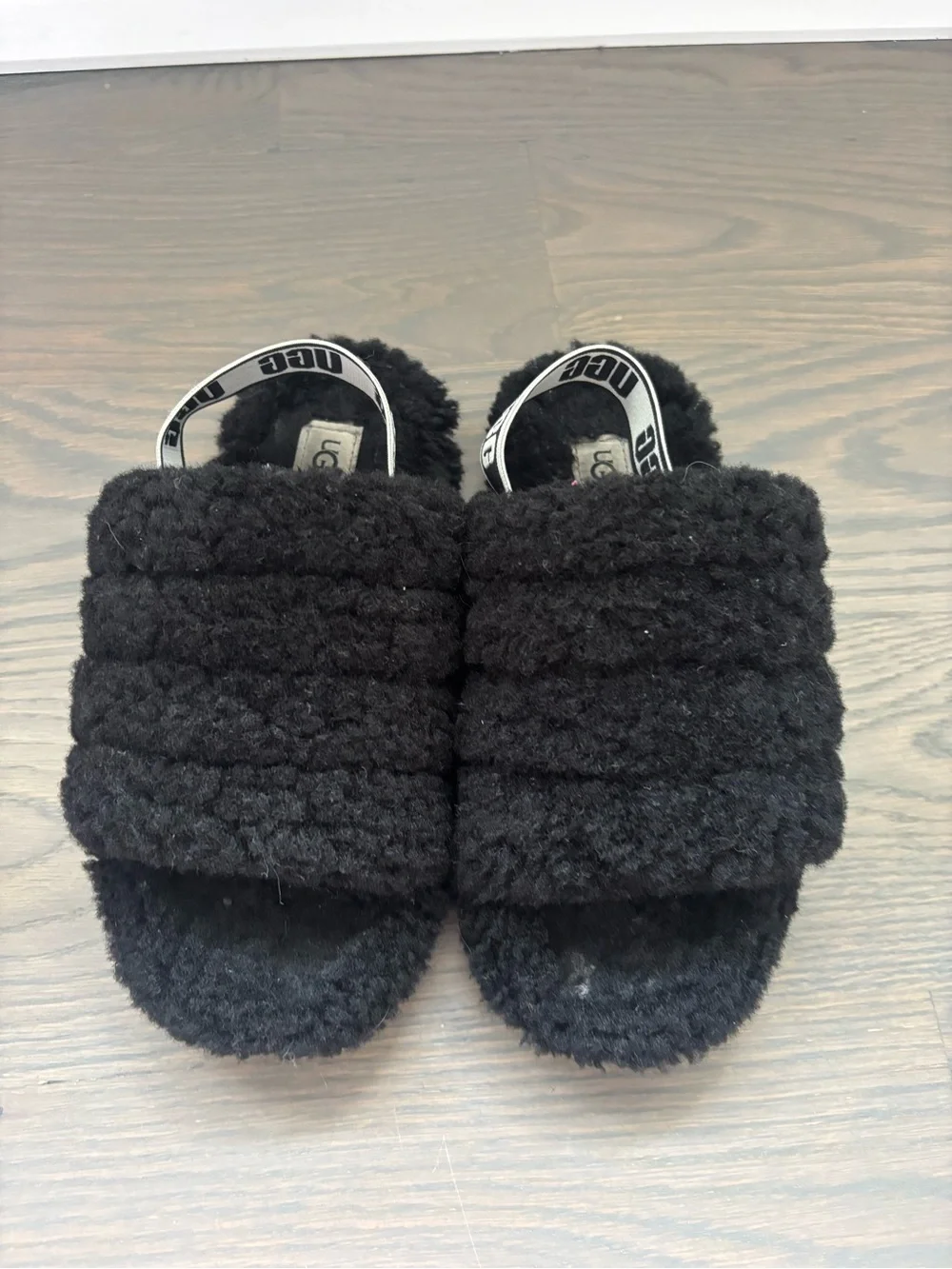 UGG Kids Black Fuzzy Slides